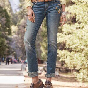 Driftwood Audrey embroidered jeans raw hem distressed